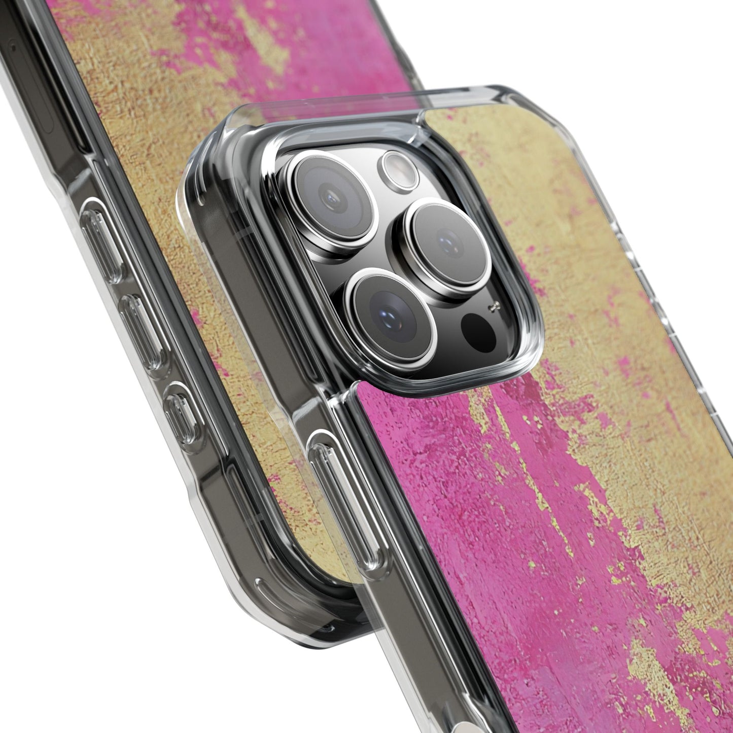 Stylish Magnetic Phone Case, Pink and Gold Phone Cover, Clear Impact Case for iPhone, Trendy Phone Accessories, Unique Gift Idea
