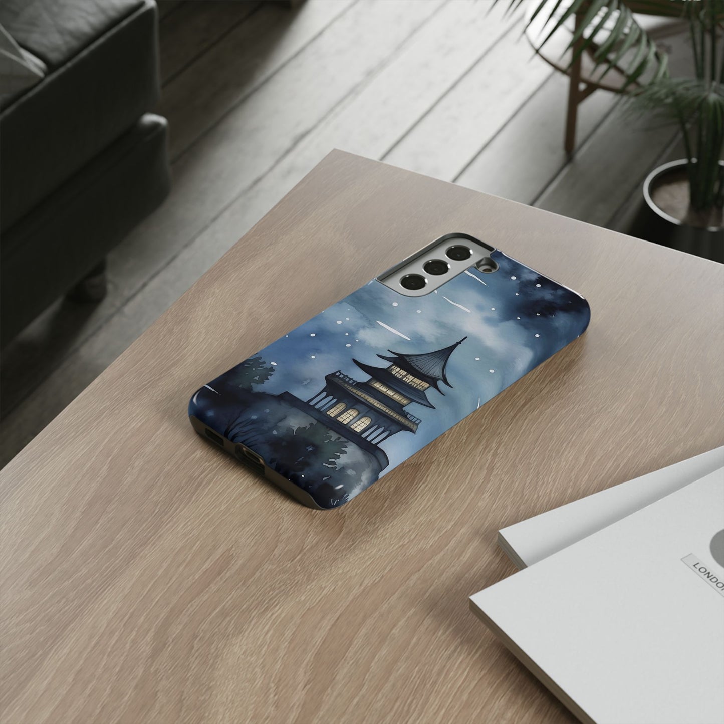 Winter Themed Phone Case, Night Sky Cell Phone Cover, Cozy Snowy Scene, Gift for Nature Lovers, Customizable Case