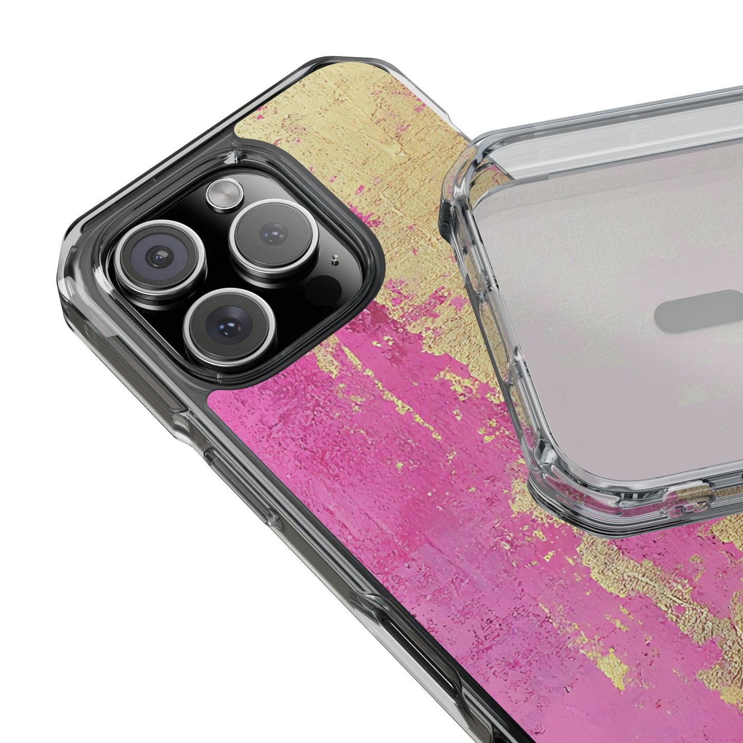 Stylish Magnetic Phone Case, Pink and Gold Phone Cover, Clear Impact Case for iPhone, Trendy Phone Accessories, Unique Gift Idea