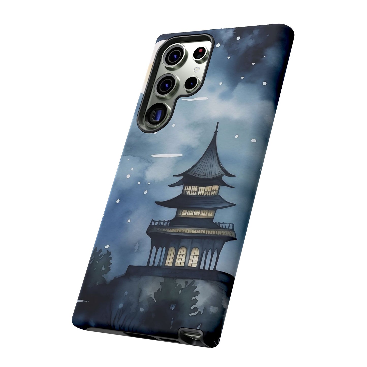 Winter Themed Phone Case, Night Sky Cell Phone Cover, Cozy Snowy Scene, Gift for Nature Lovers, Customizable Case