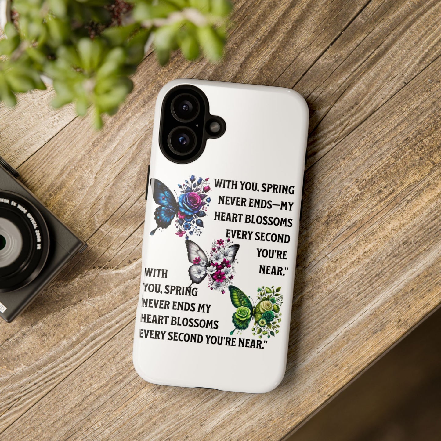 Floral Phone Case for Spring Lovers, Tough Cases, Inspirational Gift, Mother's Day Present, Floral Art Case, Butterfly Decor