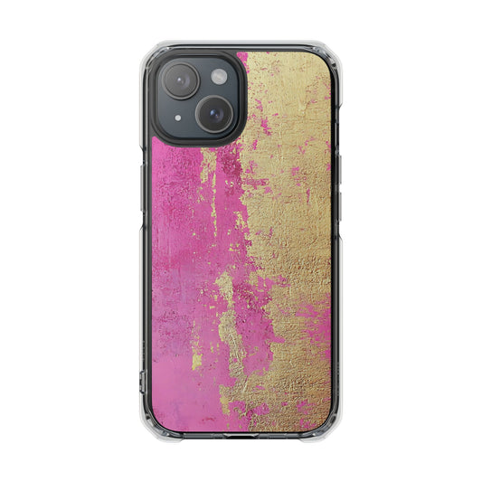 Stylish Magnetic Phone Case, Pink and Gold Phone Cover, Clear Impact Case for iPhone, Trendy Phone Accessories, Unique Gift Idea