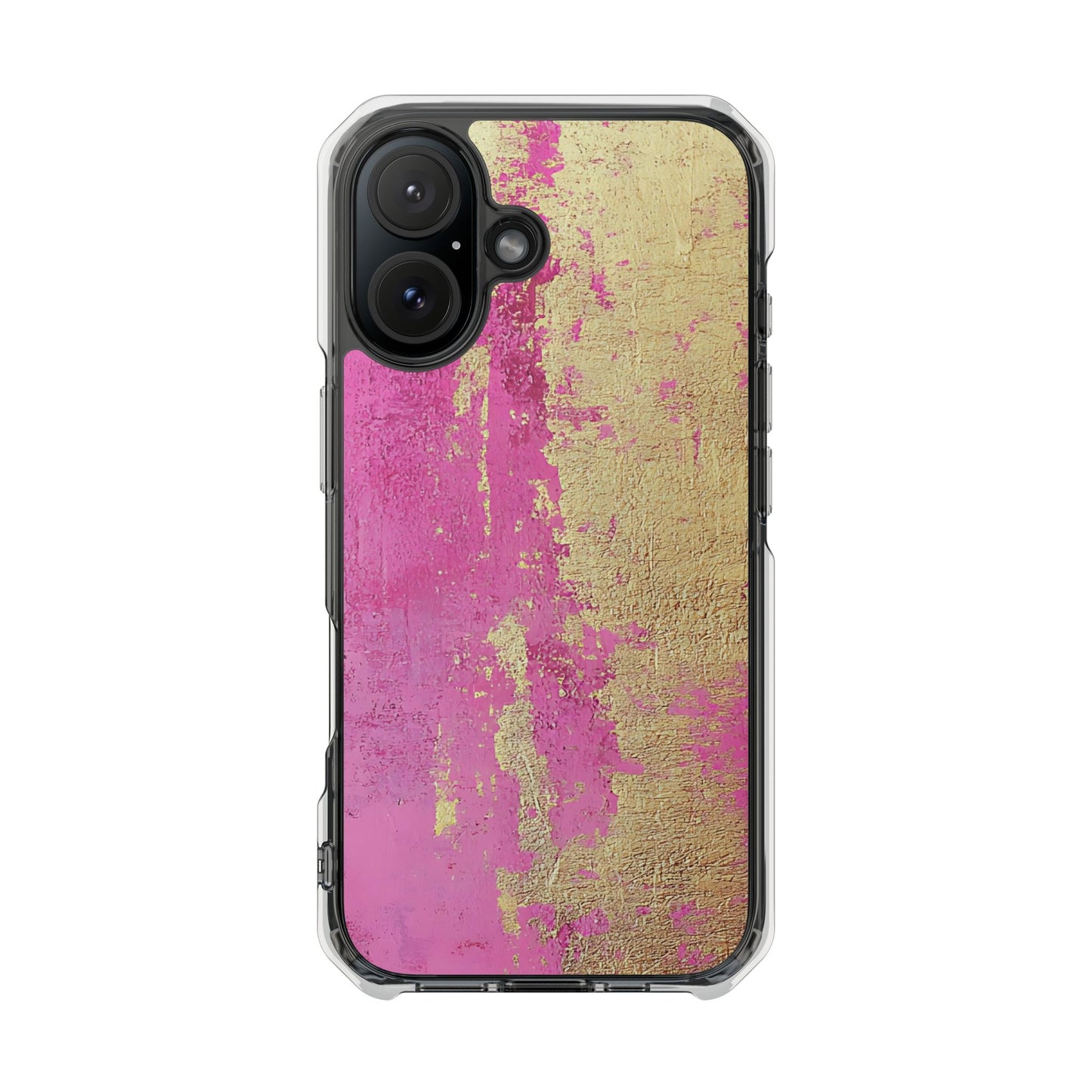 Stylish Magnetic Phone Case, Pink and Gold Phone Cover, Clear Impact Case for iPhone, Trendy Phone Accessories, Unique Gift Idea