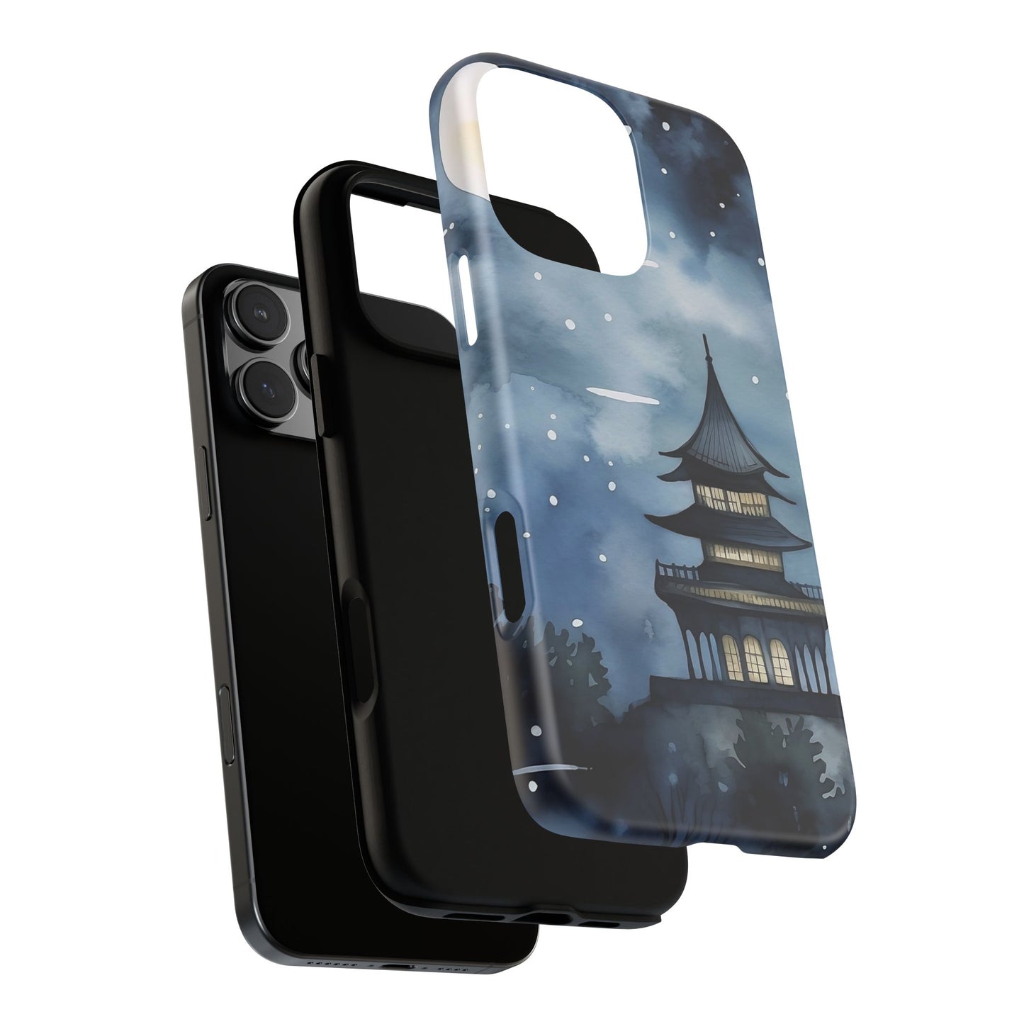 Winter Themed Phone Case, Night Sky Cell Phone Cover, Cozy Snowy Scene, Gift for Nature Lovers, Customizable Case