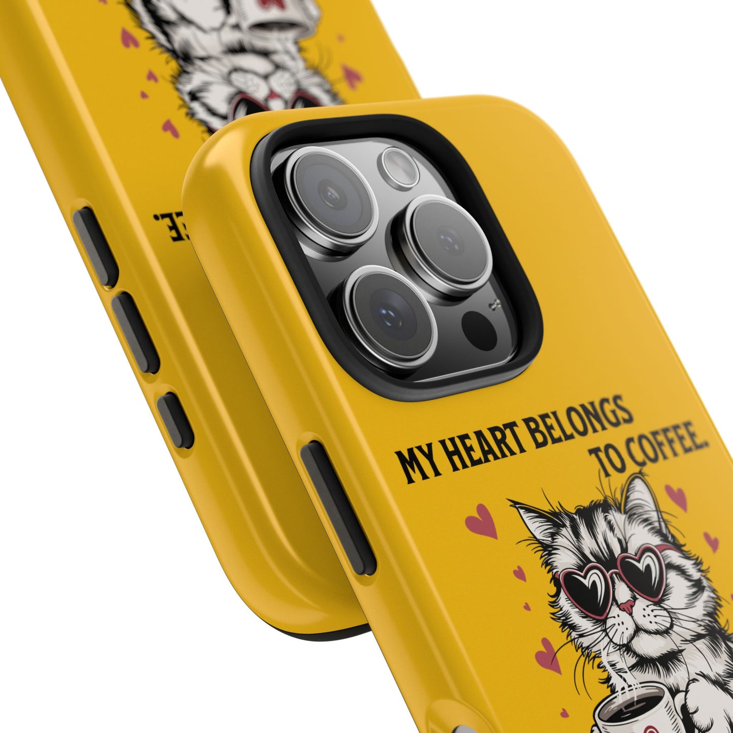 Coffee Lover Cat Phone Case - Cute Tough Phone Cover, Cat Mom Gift, Pet Lover Accessory, Coffee Addict Case, Unique Phone Protector
