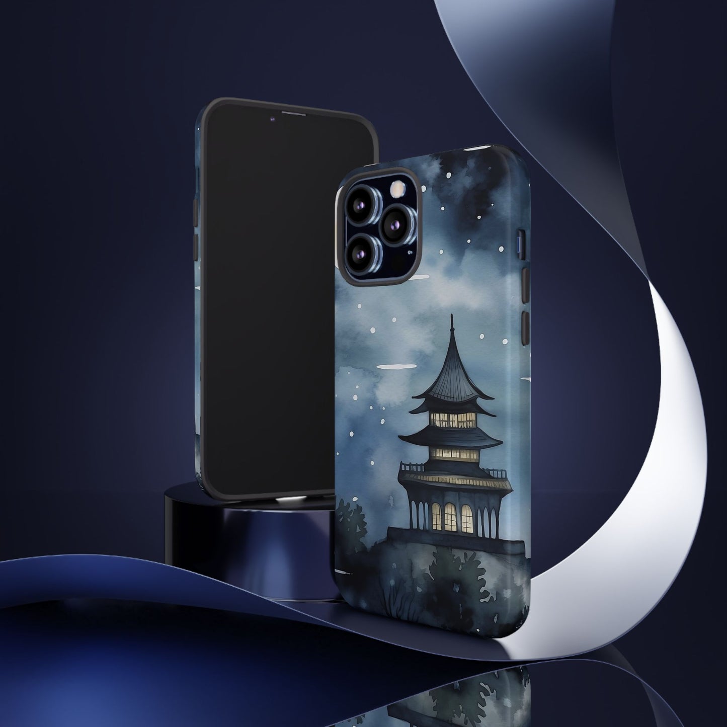 Winter Themed Phone Case, Night Sky Cell Phone Cover, Cozy Snowy Scene, Gift for Nature Lovers, Customizable Case