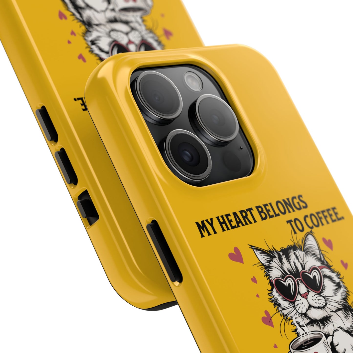 Coffee Lover Cat Phone Case - Cute Tough Phone Cover, Cat Mom Gift, Pet Lover Accessory, Coffee Addict Case, Unique Phone Protector
