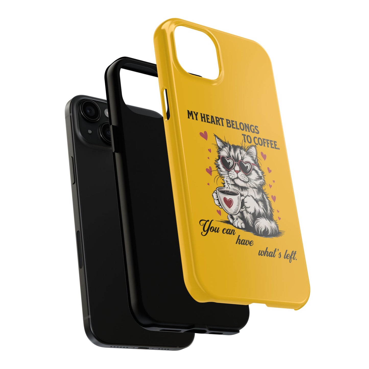 Coffee Lover Cat Phone Case - Cute Tough Phone Cover, Cat Mom Gift, Pet Lover Accessory, Coffee Addict Case, Unique Phone Protector
