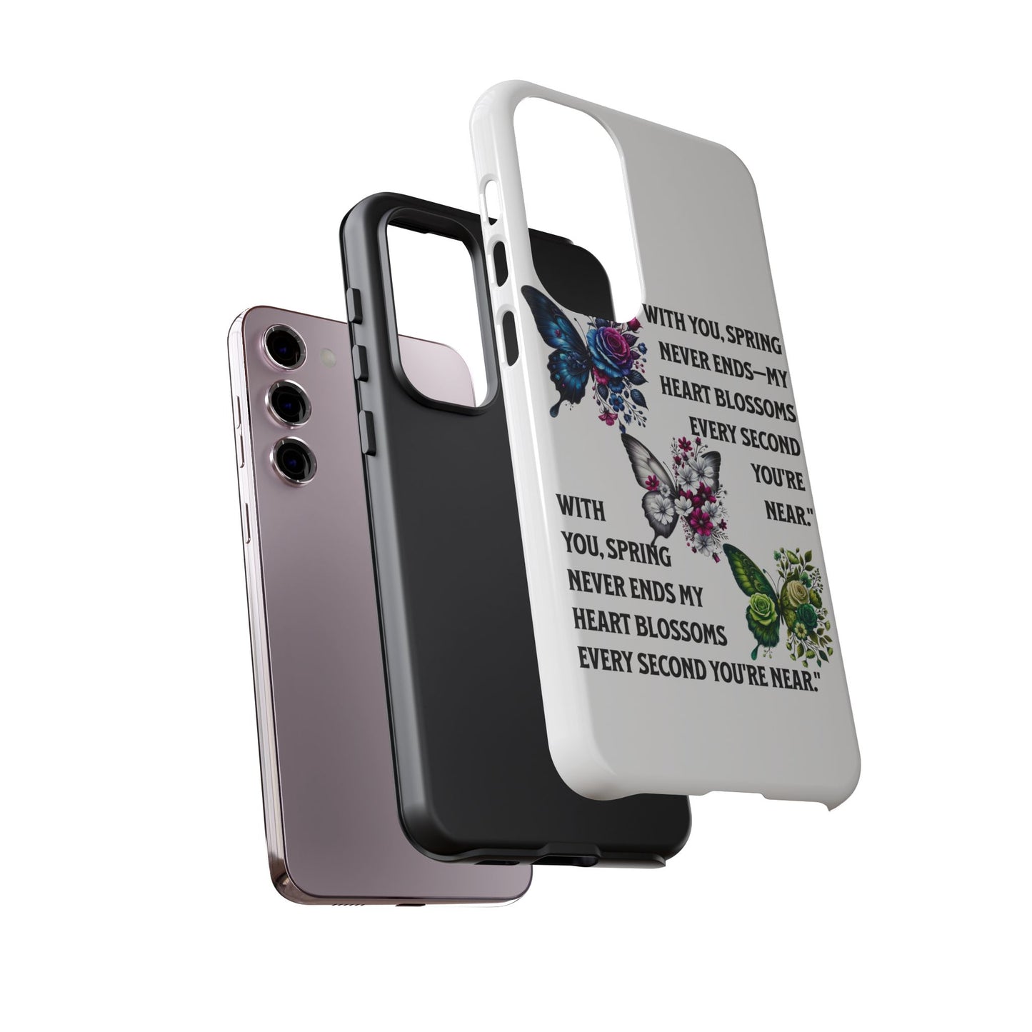 Floral Phone Case for Spring Lovers, Tough Cases, Inspirational Gift, Mother's Day Present, Floral Art Case, Butterfly Decor