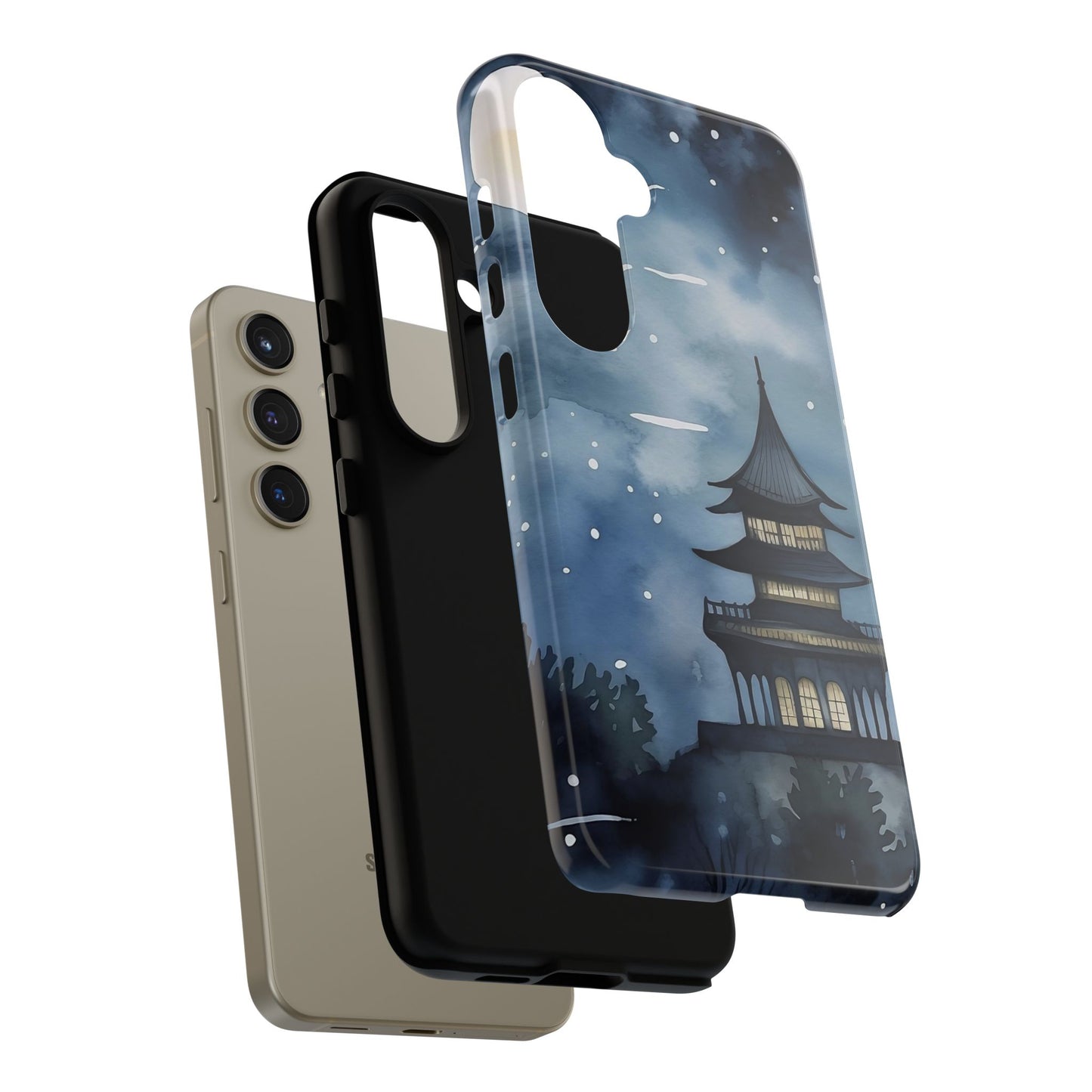 Winter Themed Phone Case, Night Sky Cell Phone Cover, Cozy Snowy Scene, Gift for Nature Lovers, Customizable Case