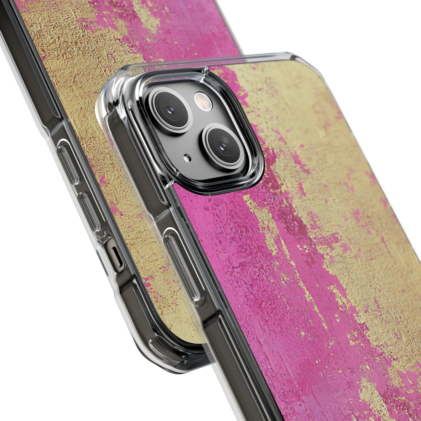 Stylish Magnetic Phone Case, Pink and Gold Phone Cover, Clear Impact Case for iPhone, Trendy Phone Accessories, Unique Gift Idea