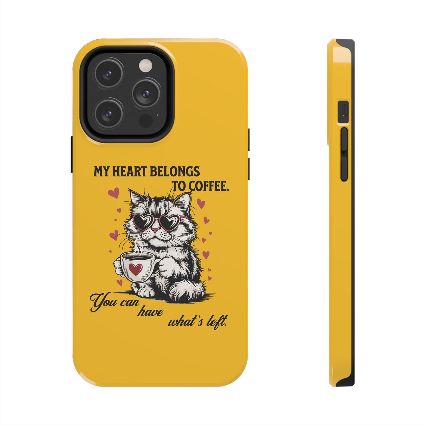 Coffee Lover Cat Phone Case - Cute Tough Phone Cover, Cat Mom Gift, Pet Lover Accessory, Coffee Addict Case, Unique Phone Protector