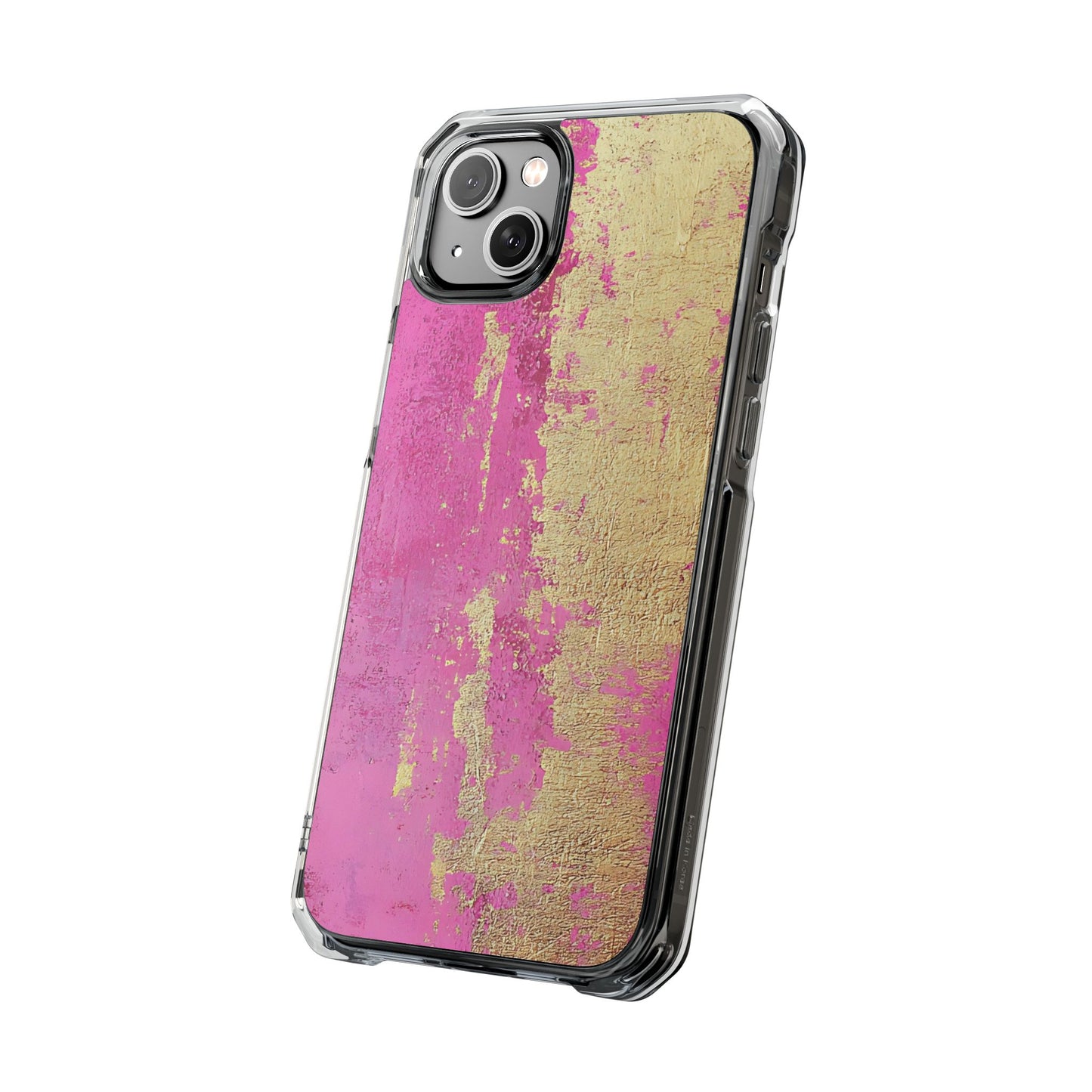 Stylish Magnetic Phone Case, Pink and Gold Phone Cover, Clear Impact Case for iPhone, Trendy Phone Accessories, Unique Gift Idea