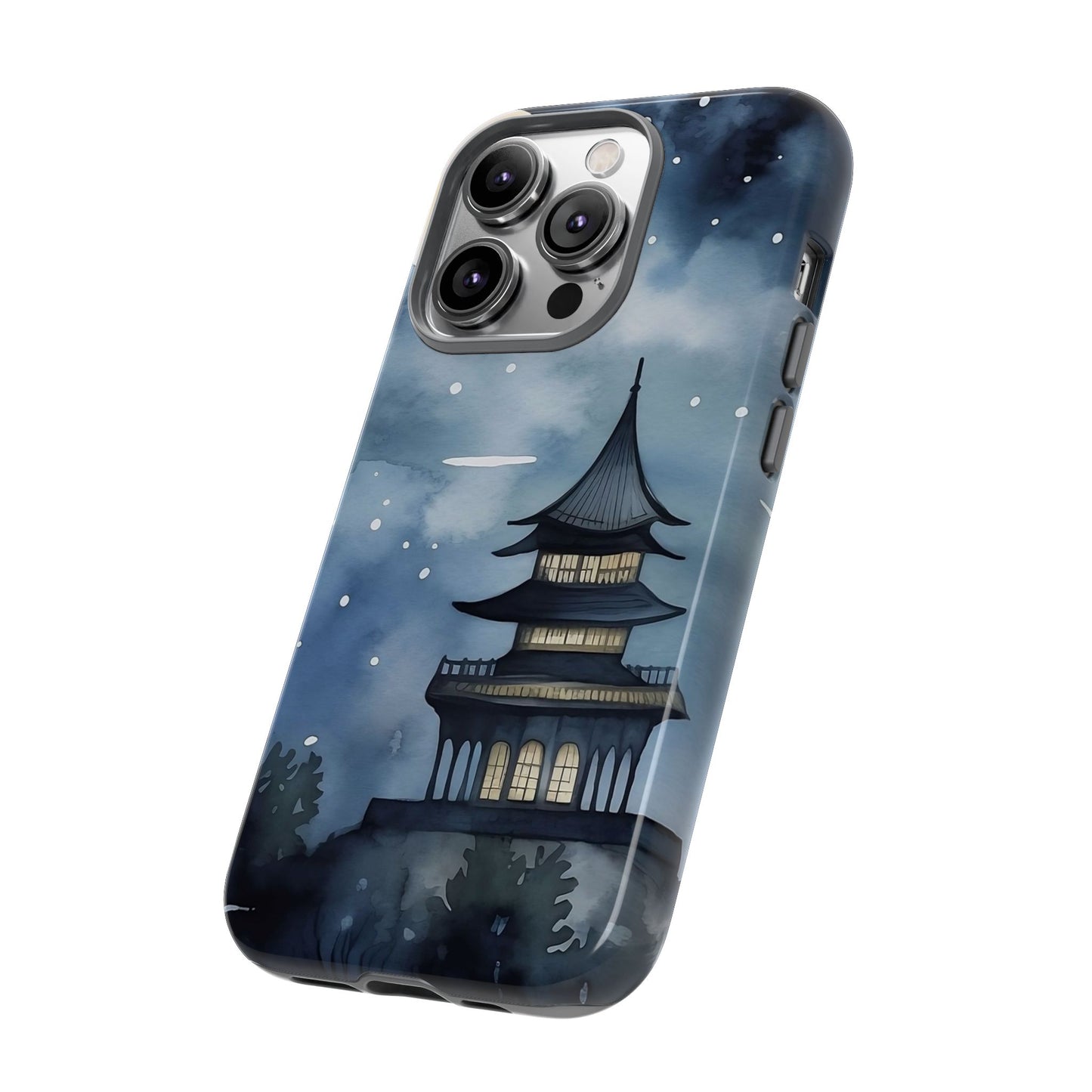 Winter Themed Phone Case, Night Sky Cell Phone Cover, Cozy Snowy Scene, Gift for Nature Lovers, Customizable Case