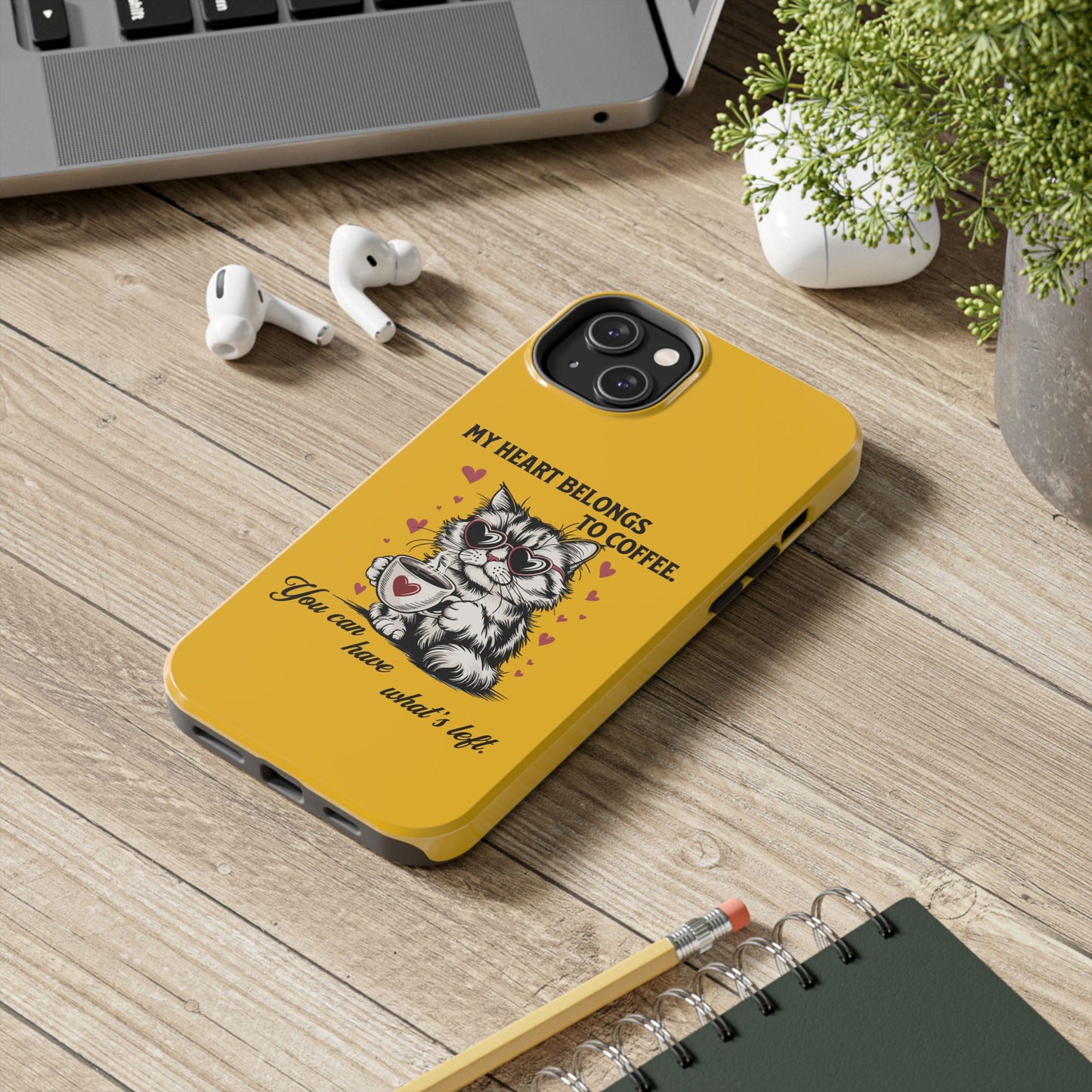 Coffee Lover Cat Phone Case - Cute Tough Phone Cover, Cat Mom Gift, Pet Lover Accessory, Coffee Addict Case, Unique Phone Protector