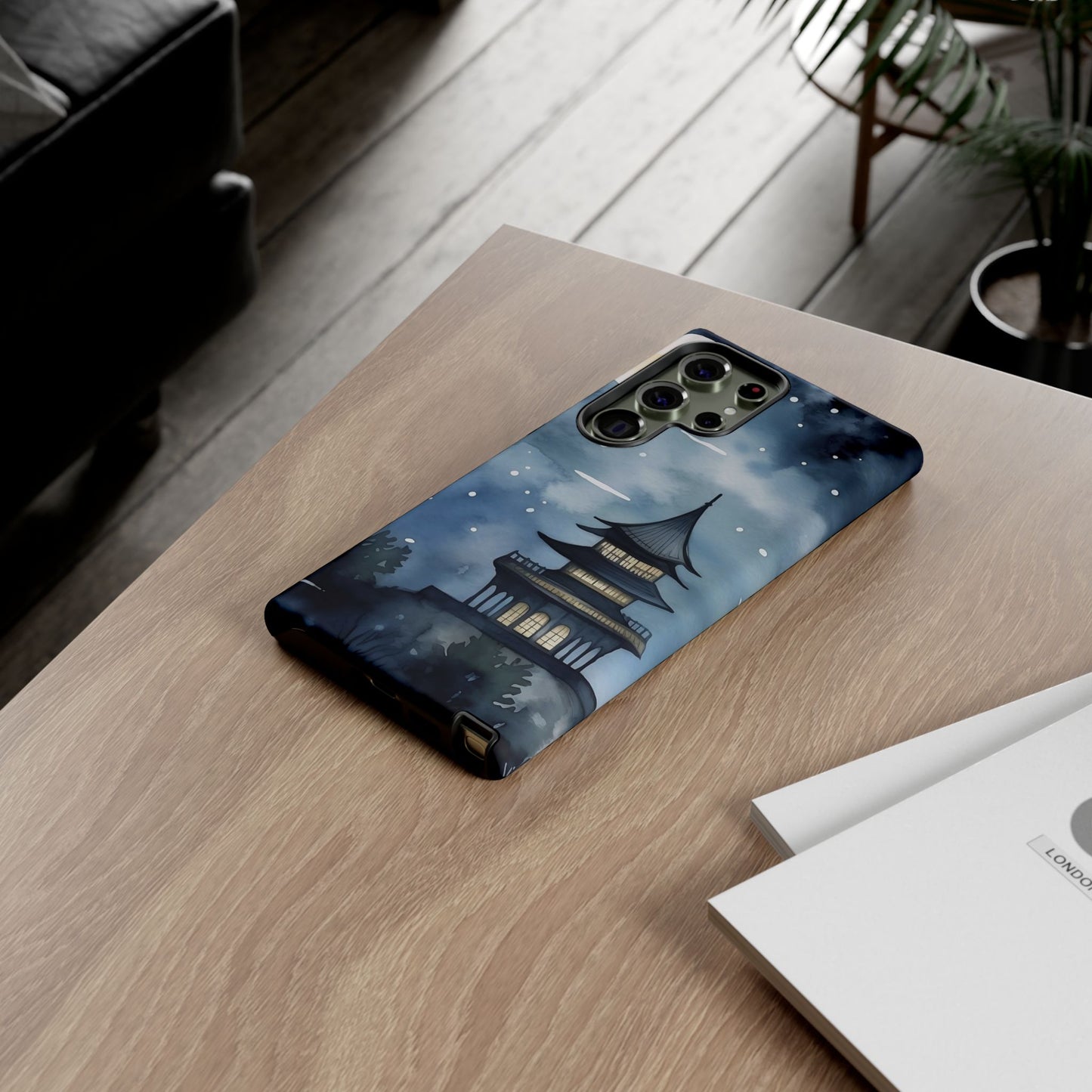 Winter Themed Phone Case, Night Sky Cell Phone Cover, Cozy Snowy Scene, Gift for Nature Lovers, Customizable Case