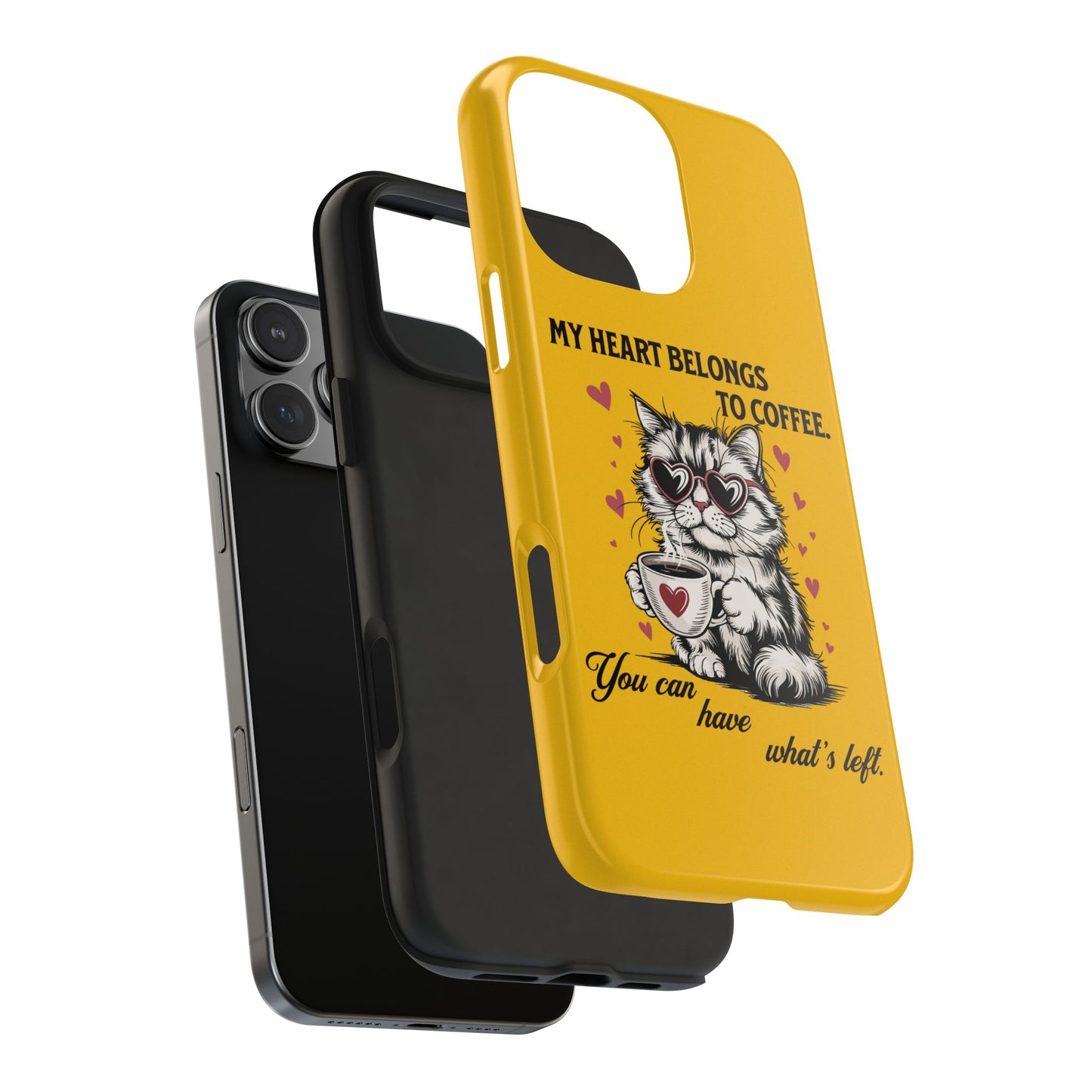 Coffee Lover Cat Phone Case - Cute Tough Phone Cover, Cat Mom Gift, Pet Lover Accessory, Coffee Addict Case, Unique Phone Protector