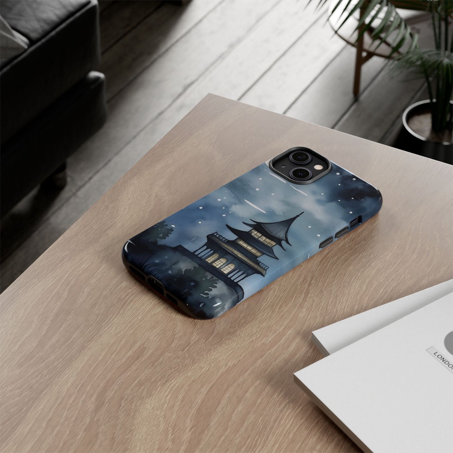 Winter Themed Phone Case, Night Sky Cell Phone Cover, Cozy Snowy Scene, Gift for Nature Lovers, Customizable Case