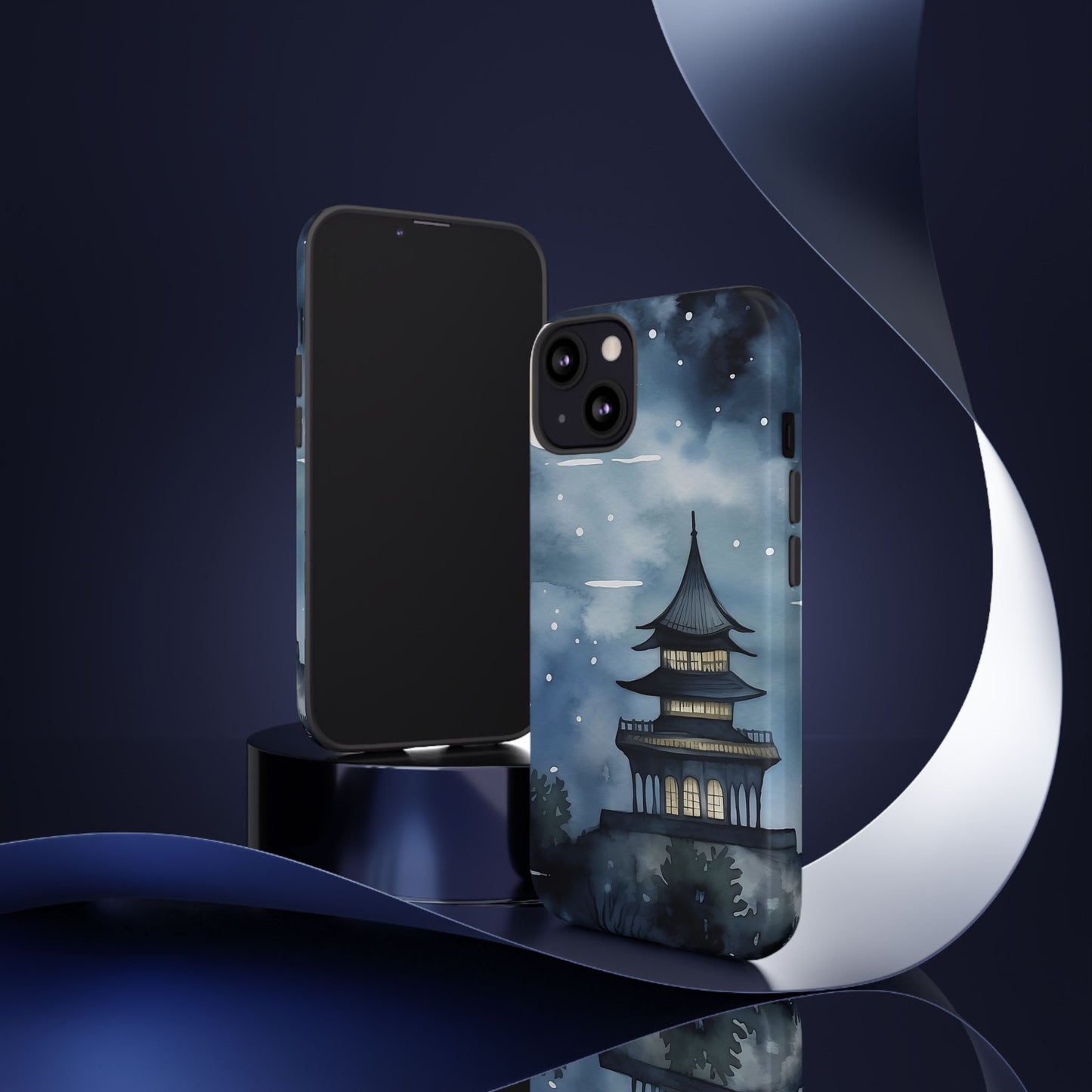 Winter Themed Phone Case, Night Sky Cell Phone Cover, Cozy Snowy Scene, Gift for Nature Lovers, Customizable Case