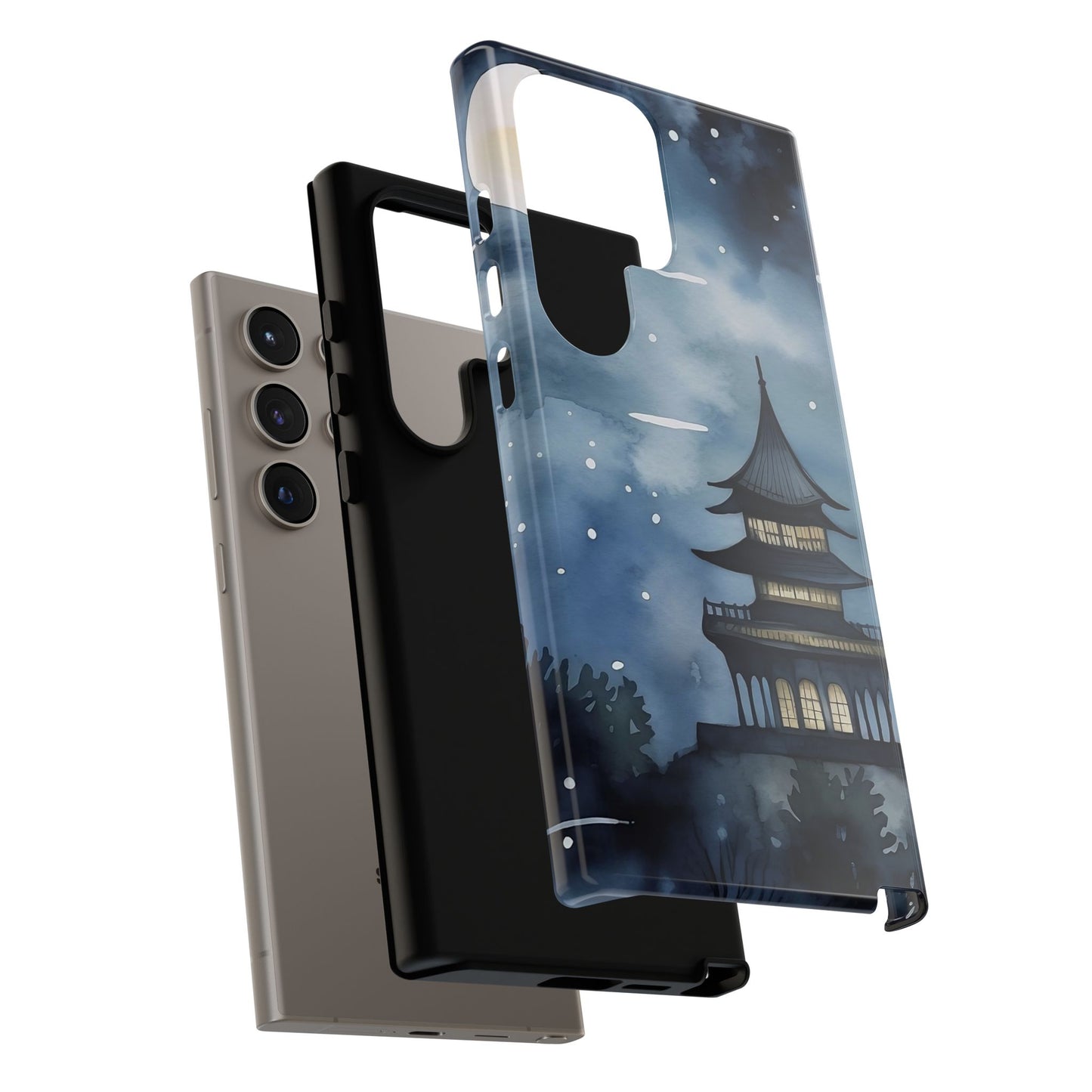 Winter Themed Phone Case, Night Sky Cell Phone Cover, Cozy Snowy Scene, Gift for Nature Lovers, Customizable Case