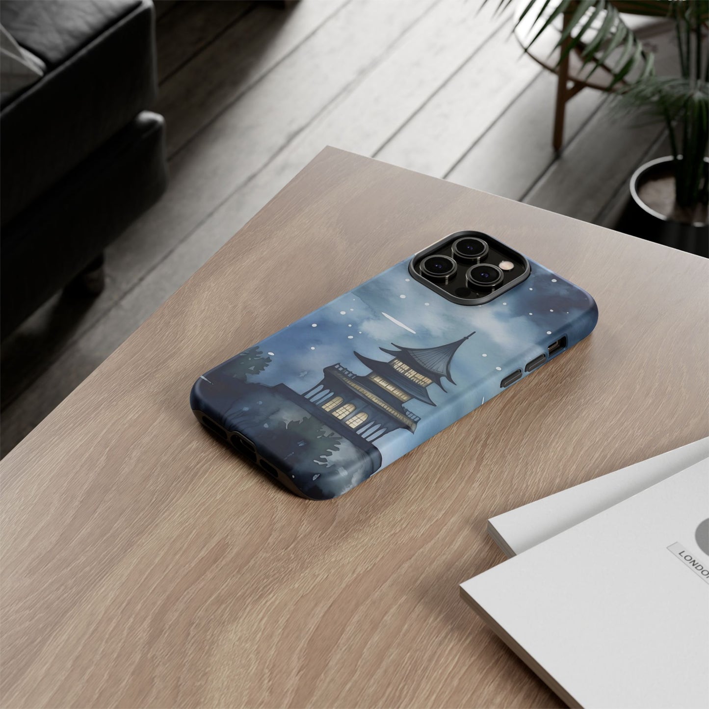 Winter Themed Phone Case, Night Sky Cell Phone Cover, Cozy Snowy Scene, Gift for Nature Lovers, Customizable Case