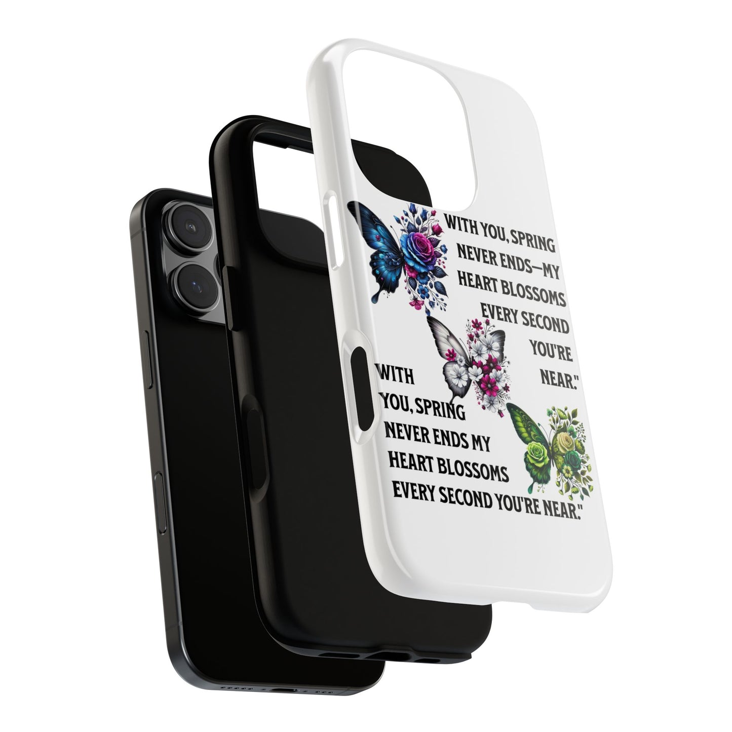 Floral Phone Case for Spring Lovers, Tough Cases, Inspirational Gift, Mother's Day Present, Floral Art Case, Butterfly Decor