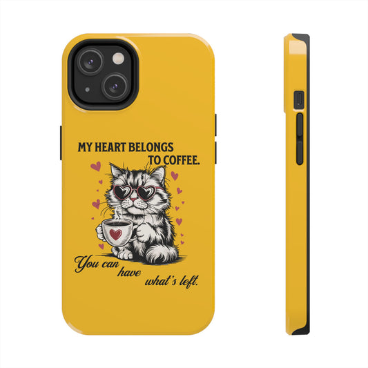 Coffee Lover Cat Phone Case - Cute Tough Phone Cover, Cat Mom Gift, Pet Lover Accessory, Coffee Addict Case, Unique Phone Protector