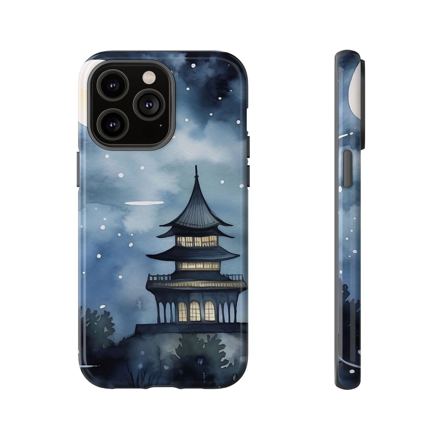Winter Themed Phone Case, Night Sky Cell Phone Cover, Cozy Snowy Scene, Gift for Nature Lovers, Customizable Case