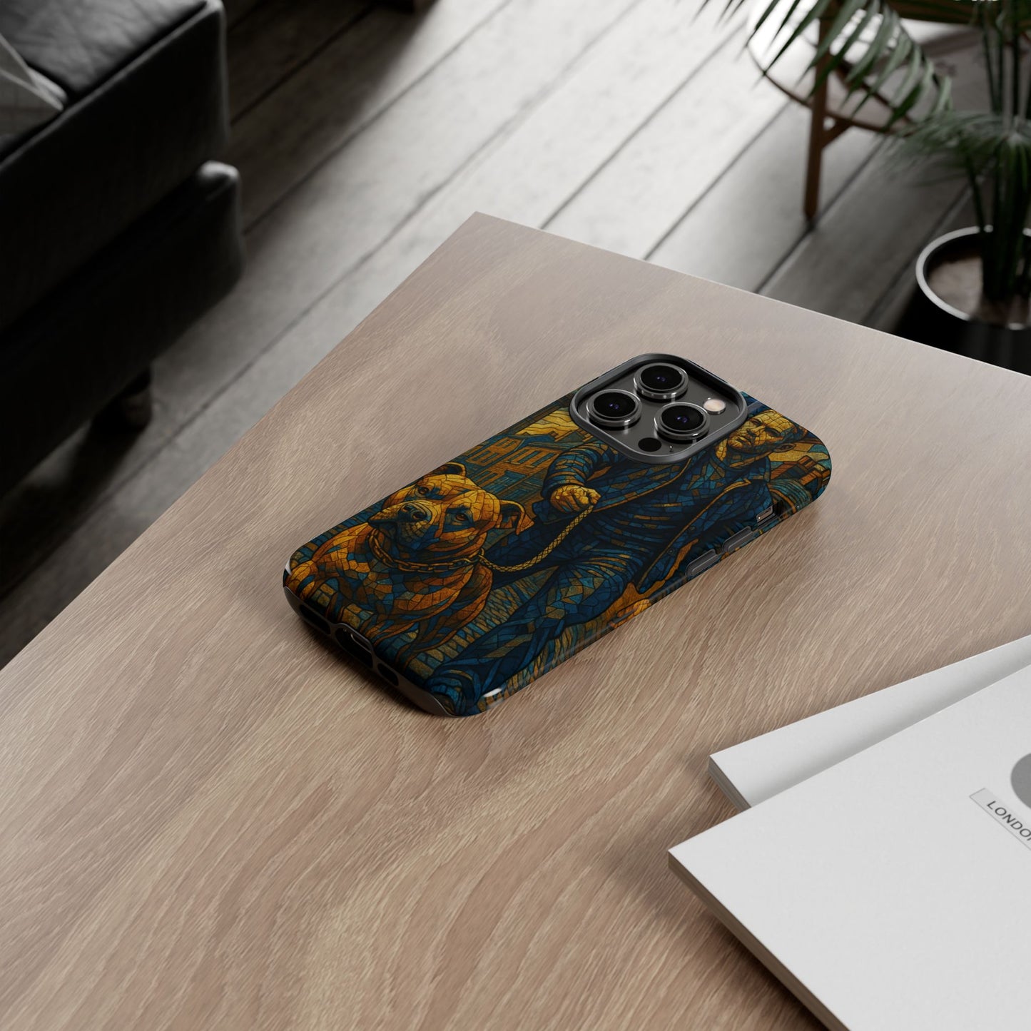 Bold Art Phone Case - Tough Cases for Dog Lovers, Unique Gift for Pet Owners, Phone Accessories for Him, Vibrant Dog Design, Stylish [...]Urban Mosaic Pitbull iPhone Case