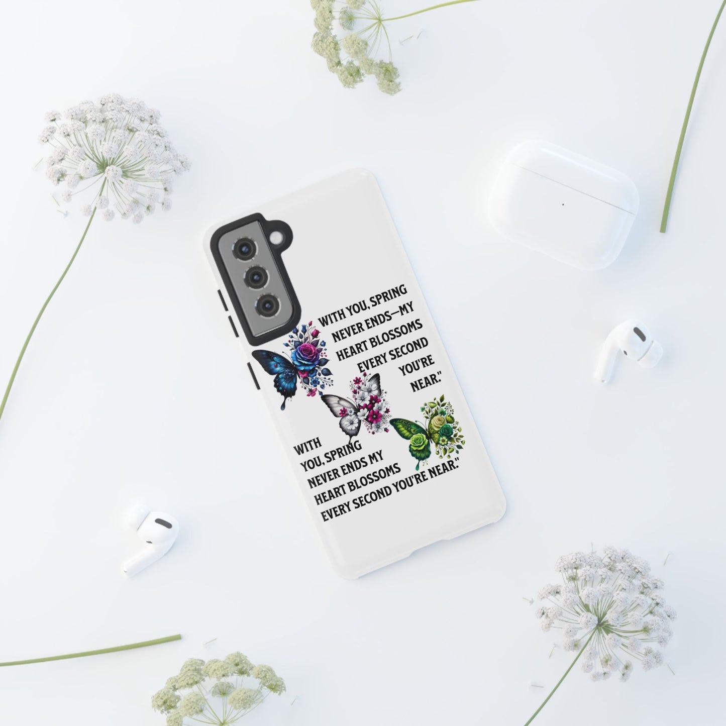 Floral Phone Case for Spring Lovers, Tough Cases, Inspirational Gift, Mother's Day Present, Floral Art Case, Butterfly Decor