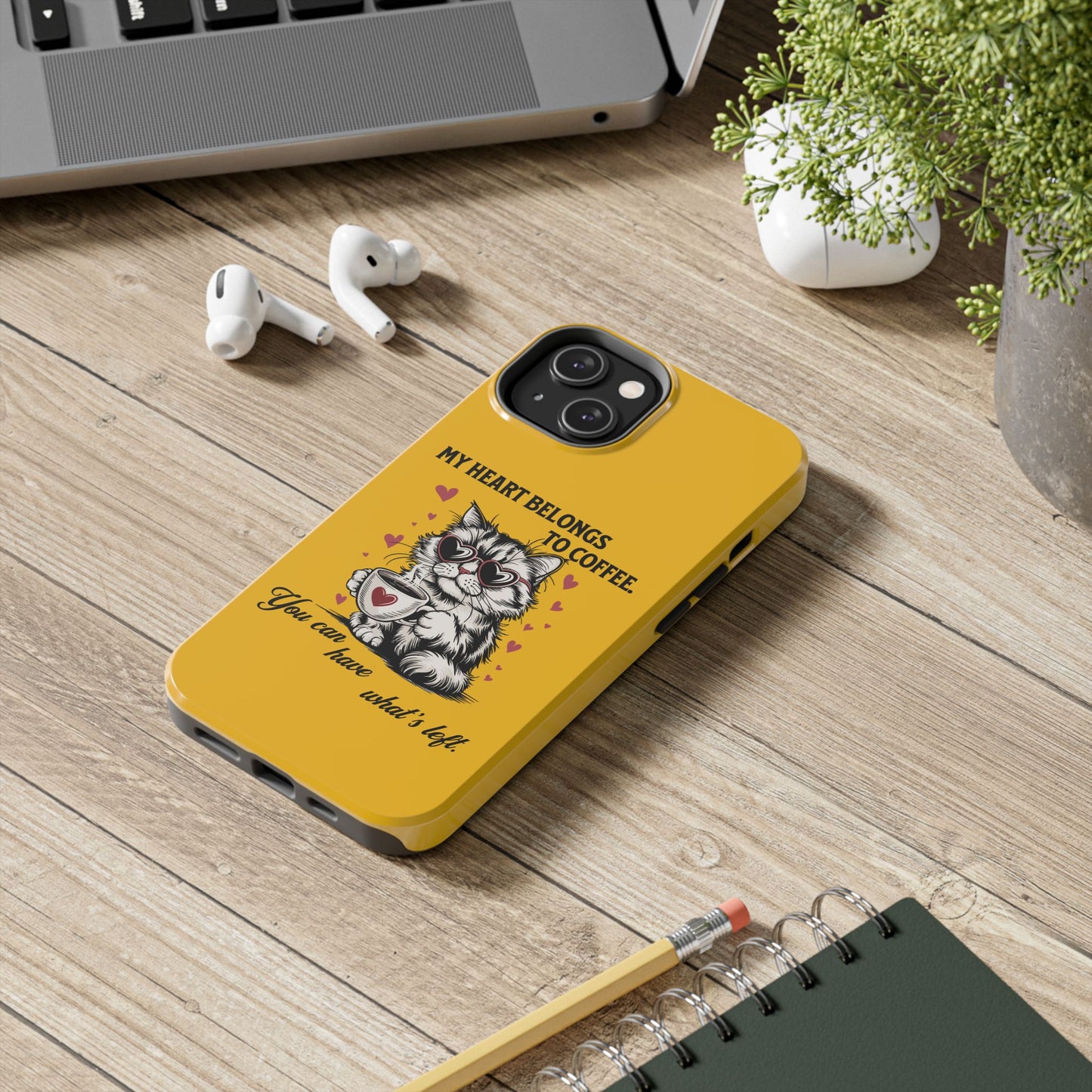 Coffee Lover Cat Phone Case - Cute Tough Phone Cover, Cat Mom Gift, Pet Lover Accessory, Coffee Addict Case, Unique Phone Protector