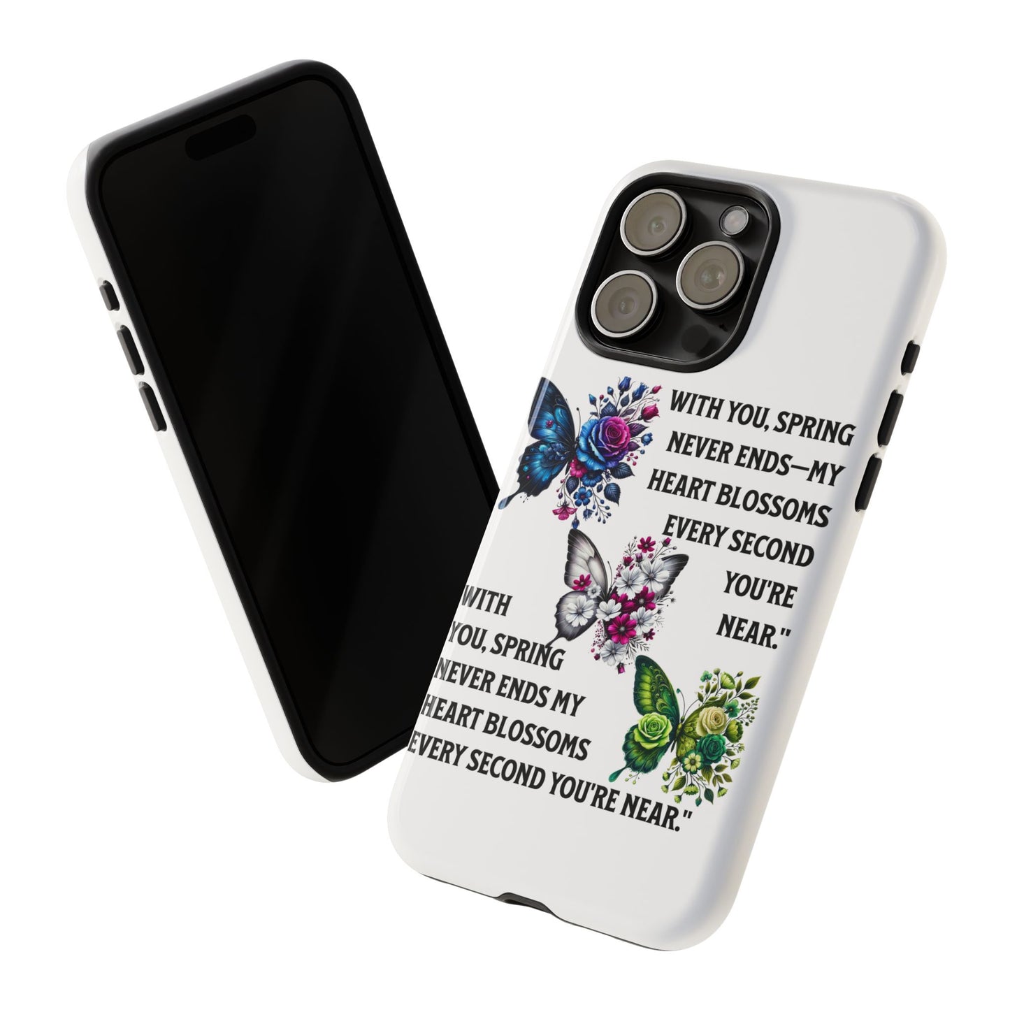 Floral Phone Case for Spring Lovers, Tough Cases, Inspirational Gift, Mother's Day Present, Floral Art Case, Butterfly Decor