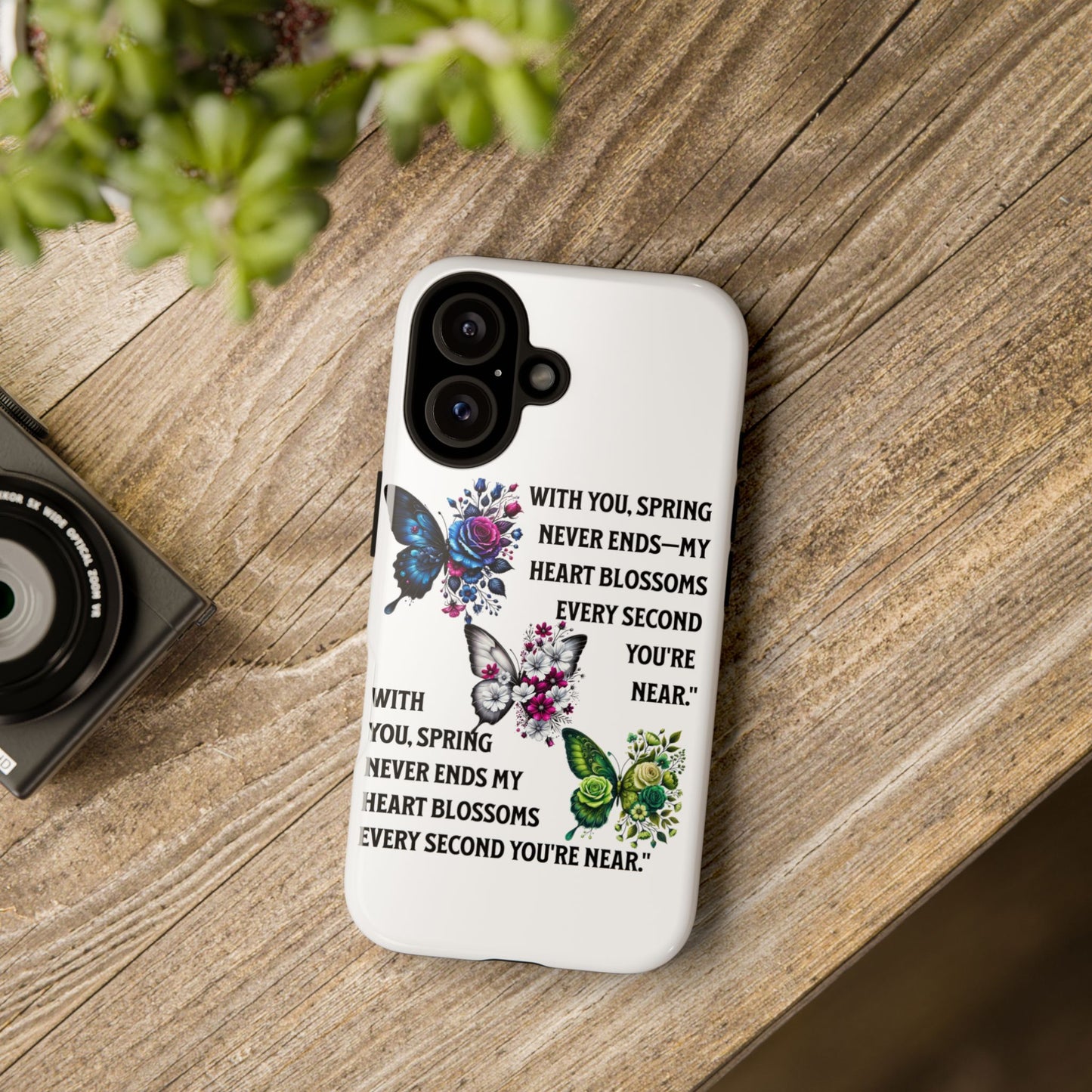 Floral Phone Case for Spring Lovers, Tough Cases, Inspirational Gift, Mother's Day Present, Floral Art Case, Butterfly Decor