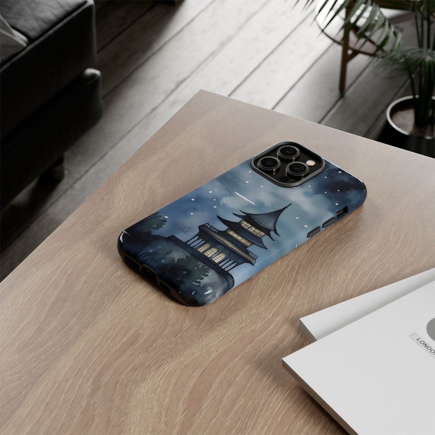 Winter Themed Phone Case, Night Sky Cell Phone Cover, Cozy Snowy Scene, Gift for Nature Lovers, Customizable Case