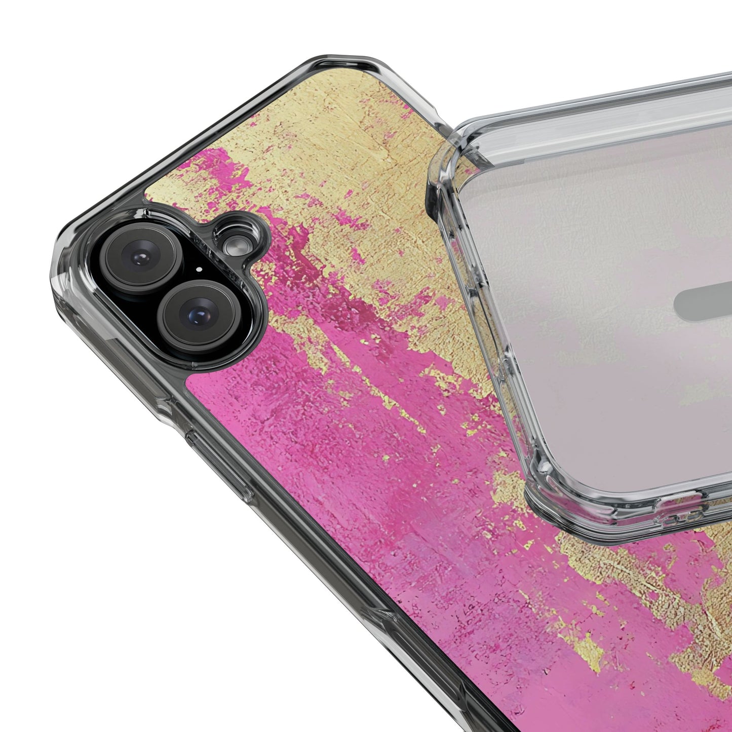 Stylish Magnetic Phone Case, Pink and Gold Phone Cover, Clear Impact Case for iPhone, Trendy Phone Accessories, Unique Gift Idea