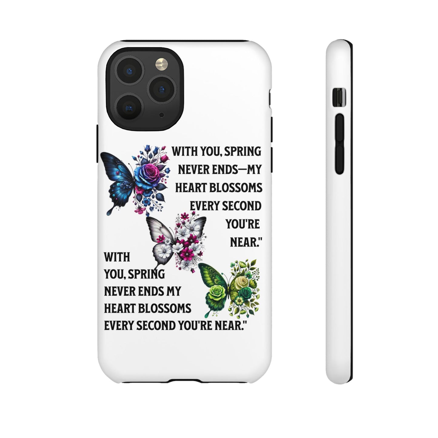 Floral Phone Case for Spring Lovers, Tough Cases, Inspirational Gift, Mother's Day Present, Floral Art Case, Butterfly Decor