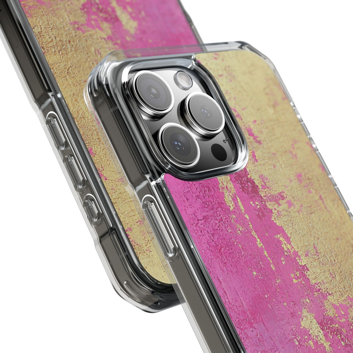 Stylish Magnetic Phone Case, Pink and Gold Phone Cover, Clear Impact Case for iPhone, Trendy Phone Accessories, Unique Gift Idea