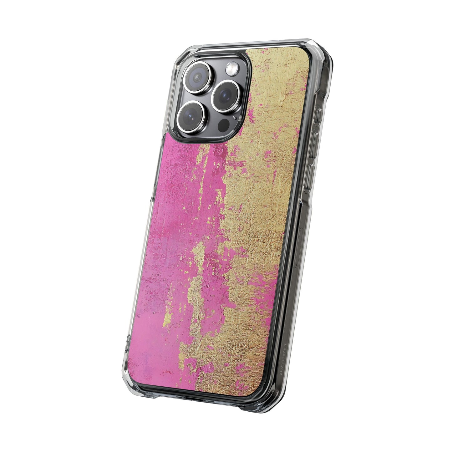Stylish Magnetic Phone Case, Pink and Gold Phone Cover, Clear Impact Case for iPhone, Trendy Phone Accessories, Unique Gift Idea