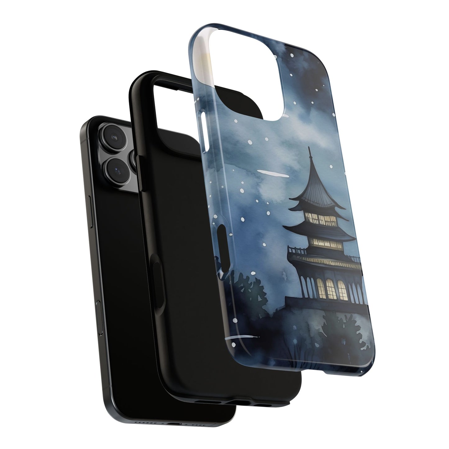 Winter Themed Phone Case, Night Sky Cell Phone Cover, Cozy Snowy Scene, Gift for Nature Lovers, Customizable Case