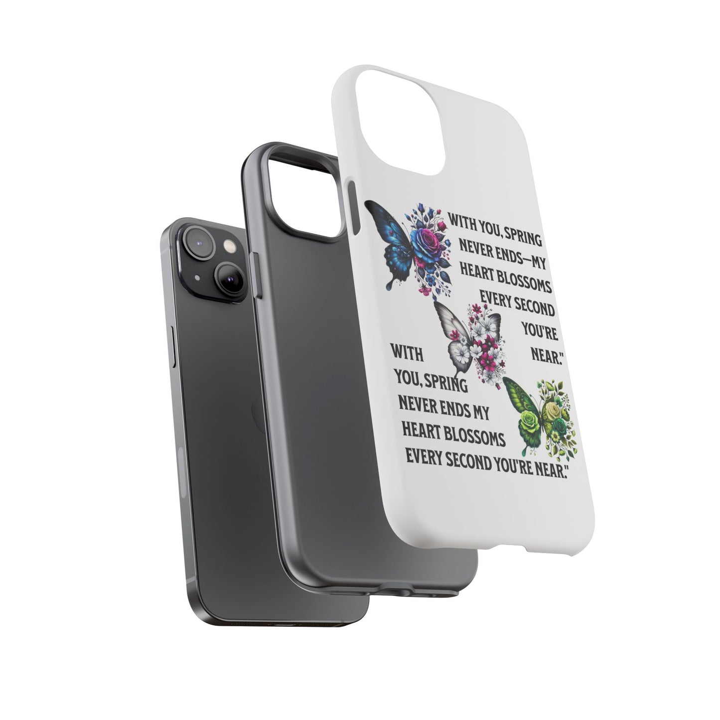 Floral Phone Case for Spring Lovers, Tough Cases, Inspirational Gift, Mother's Day Present, Floral Art Case, Butterfly Decor