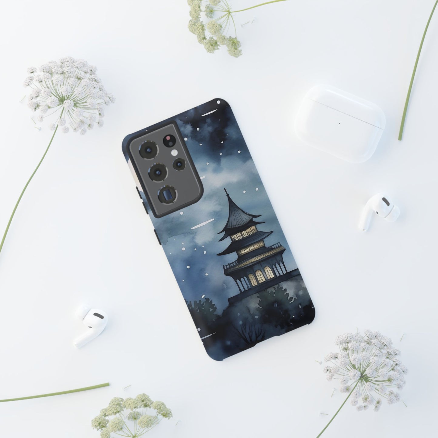 Winter Themed Phone Case, Night Sky Cell Phone Cover, Cozy Snowy Scene, Gift for Nature Lovers, Customizable Case