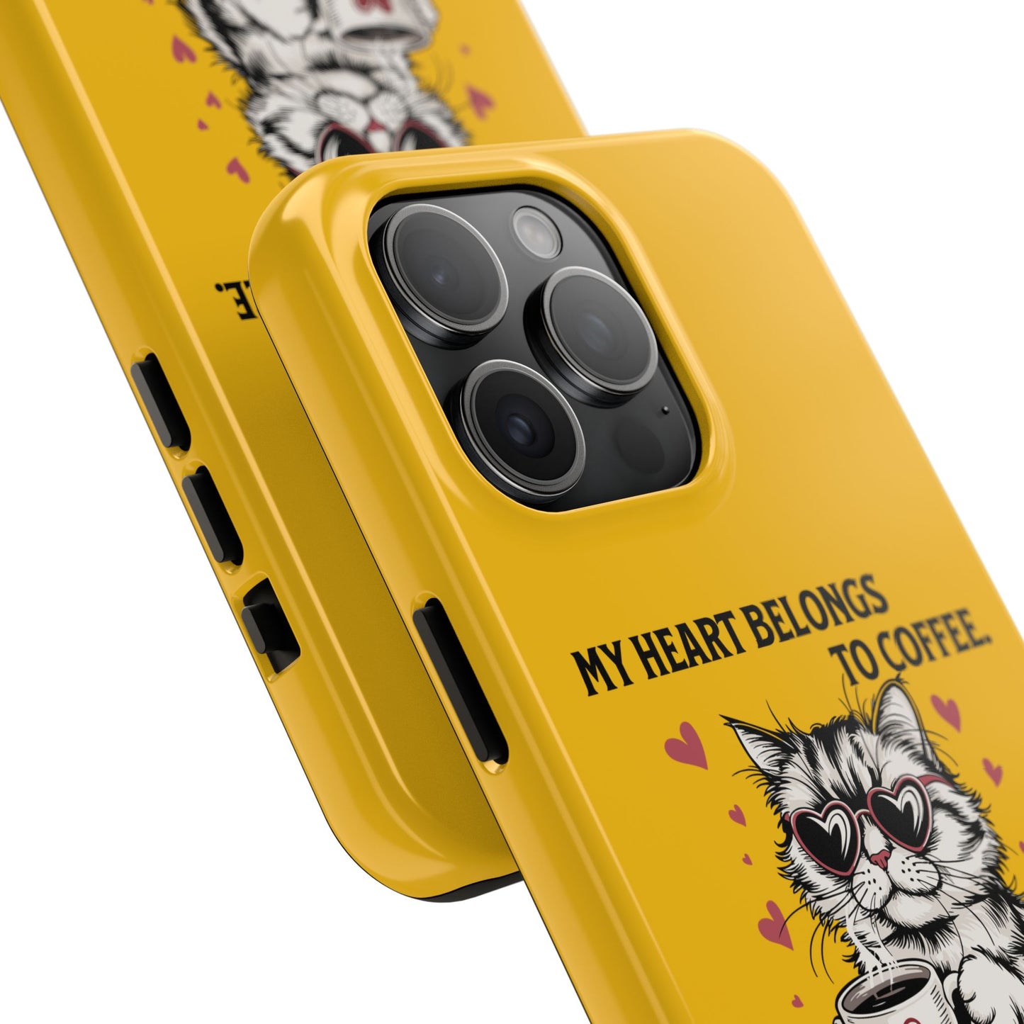 Coffee Lover Cat Phone Case - Cute Tough Phone Cover, Cat Mom Gift, Pet Lover Accessory, Coffee Addict Case, Unique Phone Protector