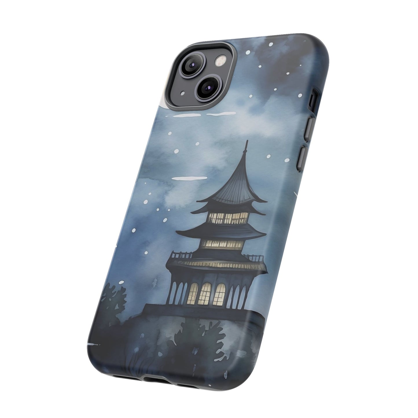 Winter Themed Phone Case, Night Sky Cell Phone Cover, Cozy Snowy Scene, Gift for Nature Lovers, Customizable Case