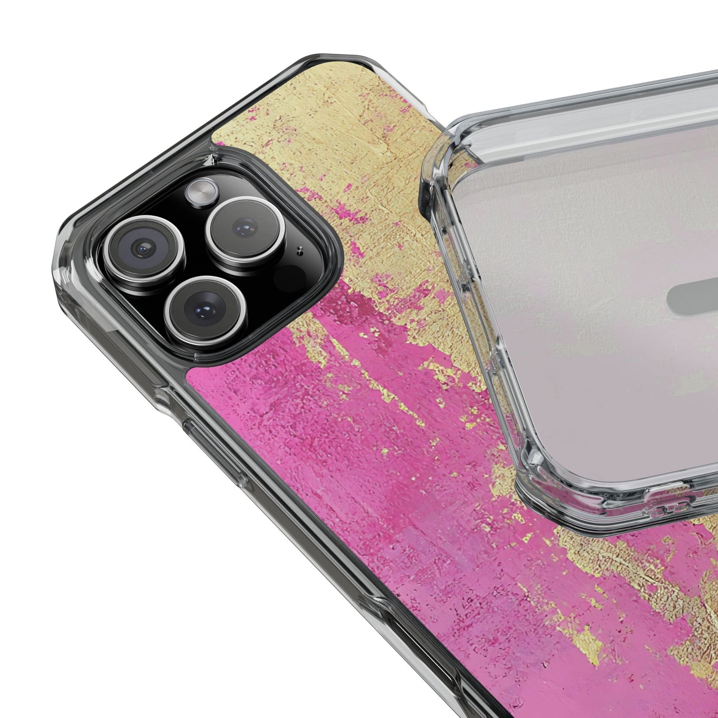 Stylish Magnetic Phone Case, Pink and Gold Phone Cover, Clear Impact Case for iPhone, Trendy Phone Accessories, Unique Gift Idea