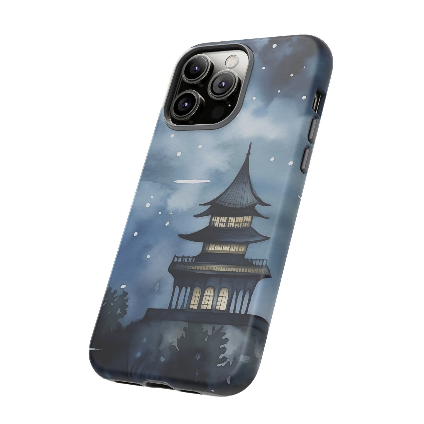 Winter Themed Phone Case, Night Sky Cell Phone Cover, Cozy Snowy Scene, Gift for Nature Lovers, Customizable Case