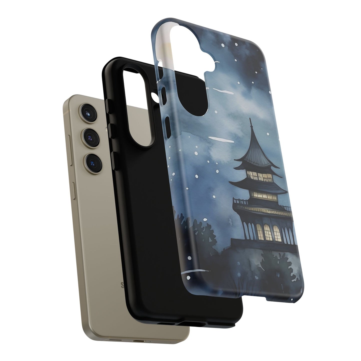 Winter Themed Phone Case, Night Sky Cell Phone Cover, Cozy Snowy Scene, Gift for Nature Lovers, Customizable Case