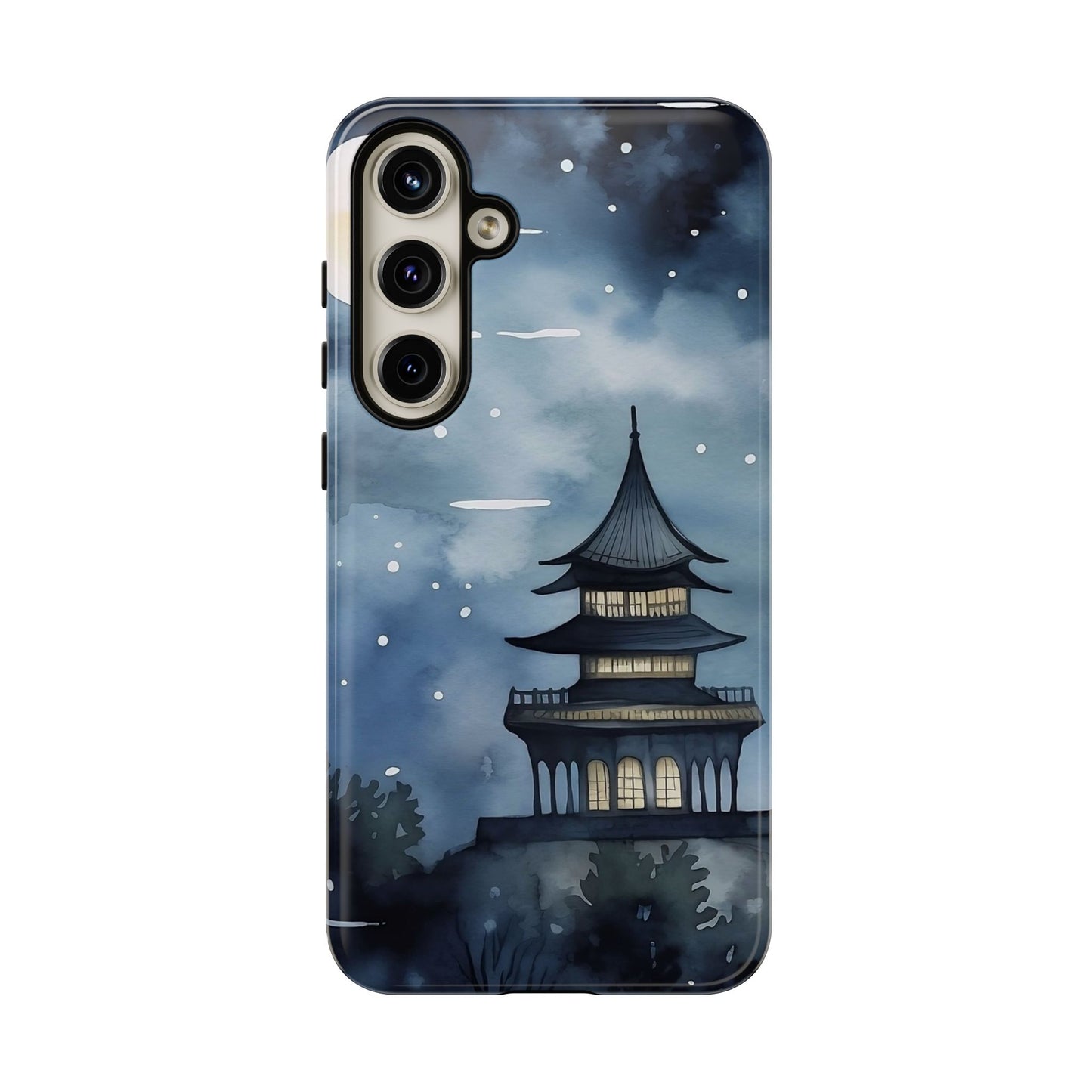 Winter Themed Phone Case, Night Sky Cell Phone Cover, Cozy Snowy Scene, Gift for Nature Lovers, Customizable Case