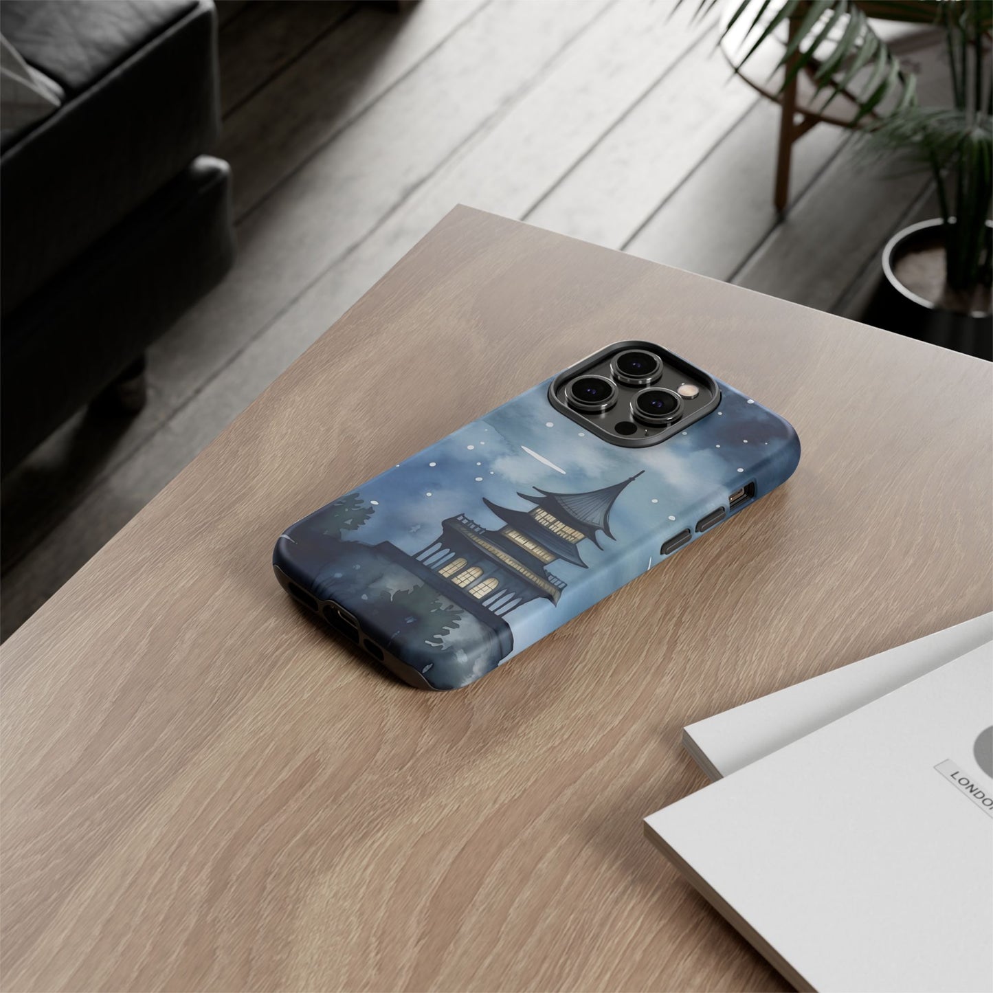Winter Themed Phone Case, Night Sky Cell Phone Cover, Cozy Snowy Scene, Gift for Nature Lovers, Customizable Case