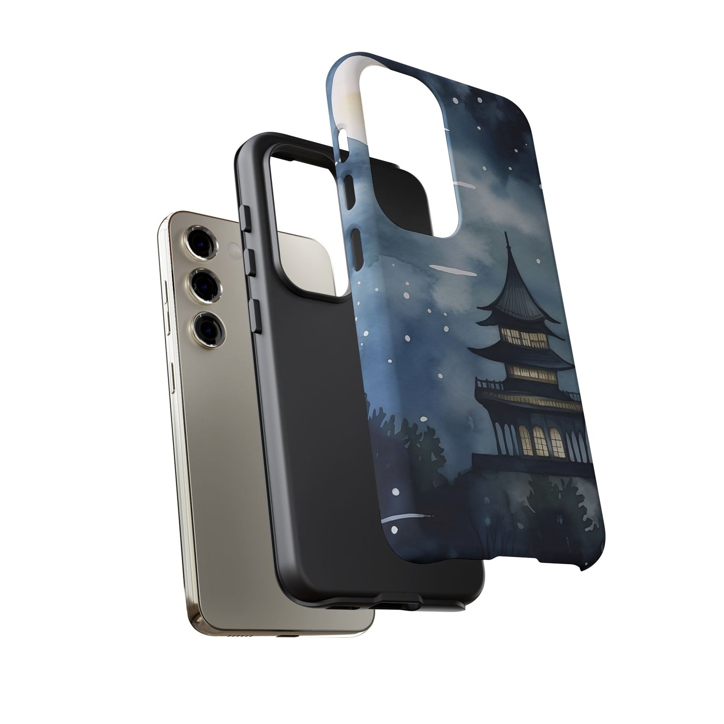 Winter Themed Phone Case, Night Sky Cell Phone Cover, Cozy Snowy Scene, Gift for Nature Lovers, Customizable Case