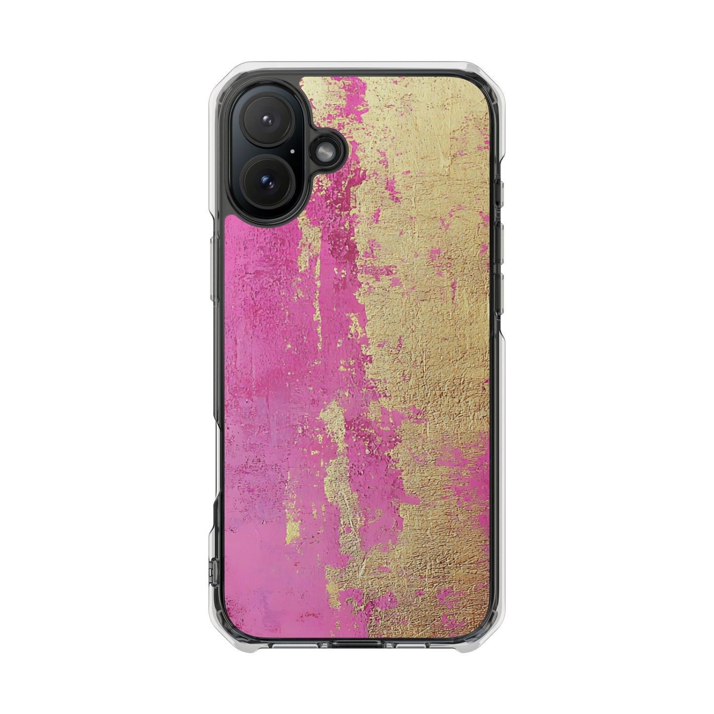 Stylish Magnetic Phone Case, Pink and Gold Phone Cover, Clear Impact Case for iPhone, Trendy Phone Accessories, Unique Gift Idea